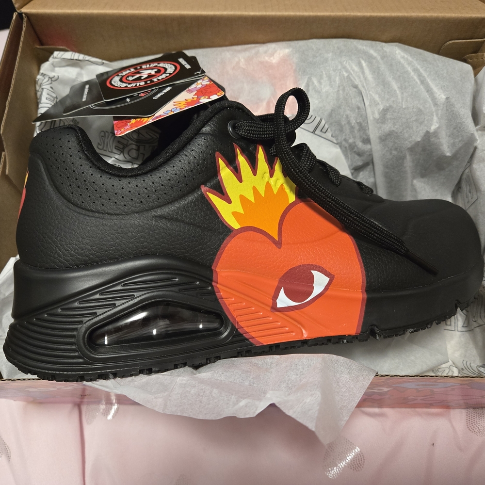Black Sneakers with Red Heart Design